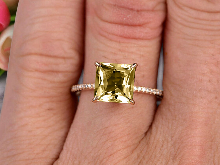 1.25 Carat Princess Cut Champagne Diamond Moissanite Engagement Ring Wedding Ring 10k Yellow Gold Curved Basket Claw Prongs Art Deco Anniversary Ring