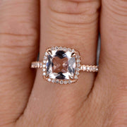 1.75 Carat Cushion Cut Morganite Engagement Ring Wedding Ring Promise Ring 10k Rose Gold Claw Prong Stacking Band Anniversary Gift