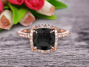 1.75 Carat Cushion Cut Black Diamond Moissanite Engagement Ring Wedding Ring Promise Ring 10k Rose Gold Claw Prong Stacking Band Anniversary Gift