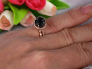 Milgrain 1.75 Carat Round Cut Black Diamond Moissanite Wedding Set Engagement Bridal Ring 10k Rose Gold Marquise Matching Band
