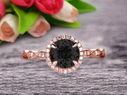 1.50 Carat Round Cut Gemstone Black Diamond Moissanite Engagemrnt Ring Pink Black Diamond Moissanite Ring On 10k Rose Gold Promise Ring