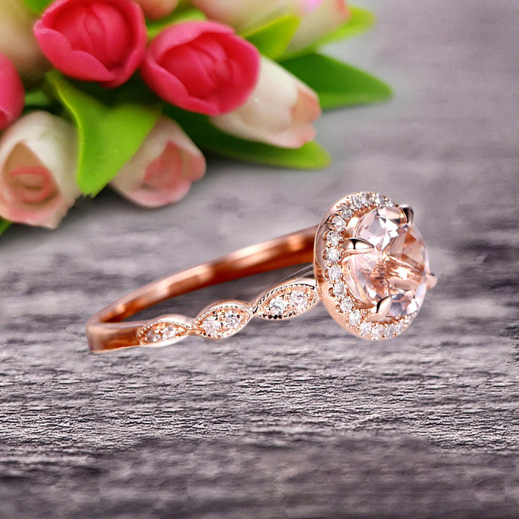 1.50 Carat Round Cut Gemstone Morganite Engagemrnt Ring Pink Morganite Ring On 10k Rose Gold Promise Ring