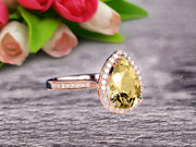 Pear Shape 1.50 Carat Champagne Diamond Moissanite Engagement Ring On 10k Rose Gold Halo Wedding Anniversary Promise Bridal Eternity Ring