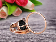 Milgrain Art Deco 2 Carat Cushion Cut Gemstone Black Diamond Moissanite Trio Set Wedding Ring Engagement Ring On 10k Rose Gold Anniversary Ring Surprisingly Ring