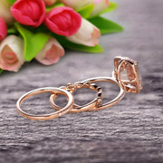 Milgrain Art Deco 2 Carat Cushion Cut Gemstone Morganite Trio Set Wedding Ring Engagement Ring On 10k Rose Gold Anniversary Ring Surprisingly Ring