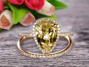 Bridal Ring Pear Shape 1.75 Carat Champagne Diamond Moissanite Wedding Ring Set Engagement Ring 10k Yellow Gold Claw Prong Halo Matching Band Vintage looking