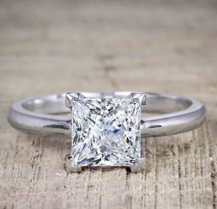 1 Carat Princess Cut Simulated Diamond Halo Engagement Rings for Women -  14K White Gold Halo CZ Diamond Ring Ring Size - 9.5 - Walmart.com