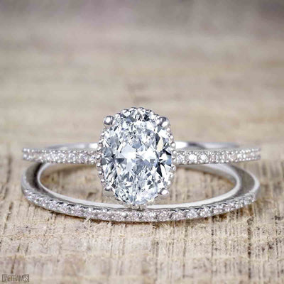 Art Deco 1.25 Carat Oval cut Moissanite and Diamond Wedding Ring Set