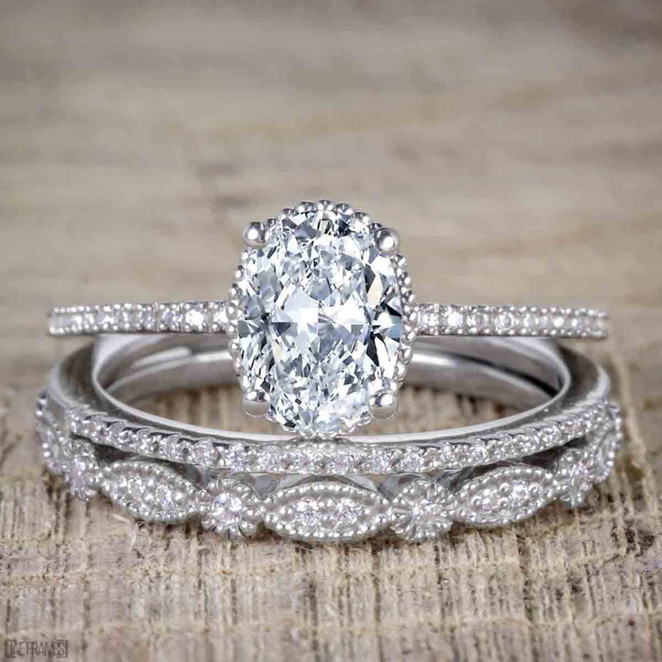 Classic Art Carat Oval Cut Moissanite Diamond Trio