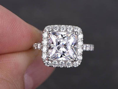 Art Deco 1.50 Carat Halo Moissanite & Diamond Engagement Ring in White Gold
