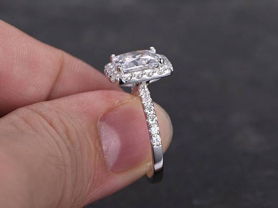 Art Deco 1.50 Carat Halo Moissanite & Diamond Engagement Ring 