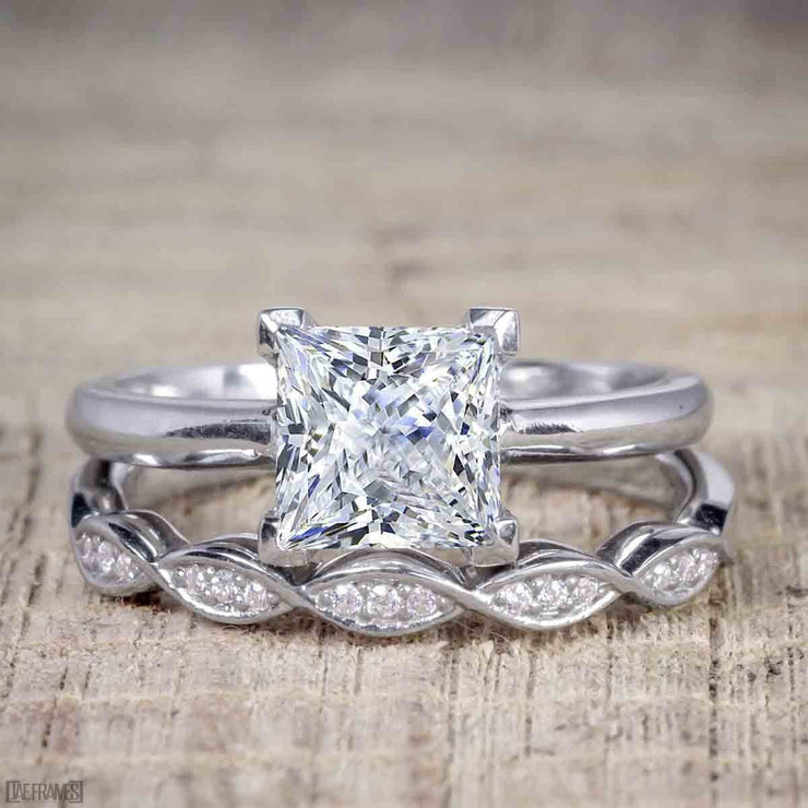 1.50 Carat Moissanite and Diamond Trio Bridal Ring Set 