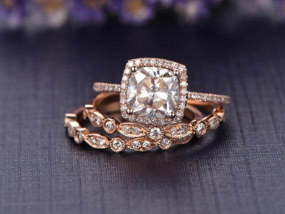 3 ctw Cushion Cut Halo Engagement Ring - 10k Solid Rose Gold – Tiger Gems