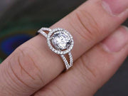 Unique 1.50 Ct Round cut Halo Moissanite and Diamond Wedding Ring 