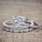 1.50 Carat Moissanite and Diamond Trio Wedding Bridal Ring Set 