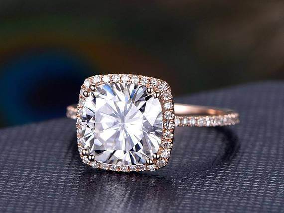 1.50 Carat Halo Moissanite and Diamond Wedding Ring 