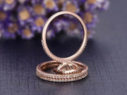 2 Carat Moissanite Halo Diamond Trio Ring Set in 10k Rose Gold on Sale