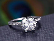 1.25 Carat Round Cut Moissanite and Diamond Engagement Ring 