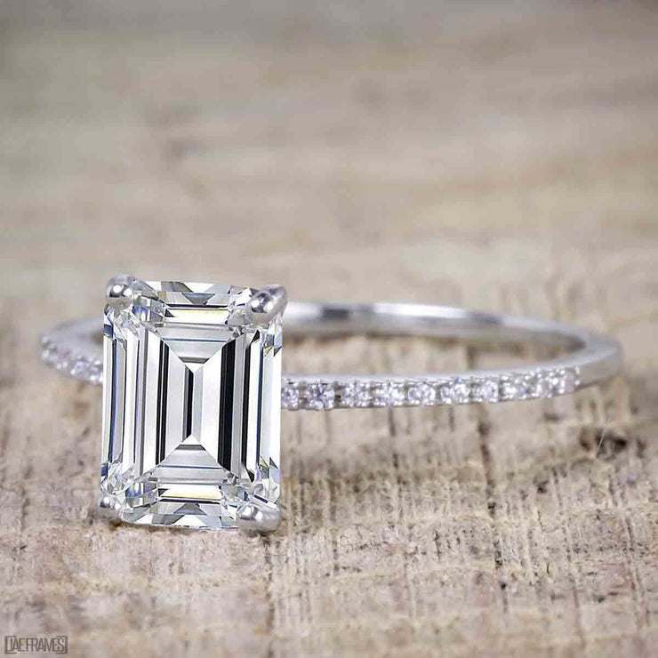 1.25 Carat Emerald cut Moissanite & Diamond Bridal Ring Set 