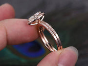 Perfect 2 Carat Pear cut Moissanite and Diamond Halo Weding Ring Set in Rose Gold
