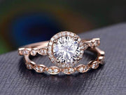2 Carat Halo Moissanite and Diamond Wedding Ring set in 10k Rose Gold
