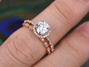 2 Carat Halo Moissanite and Diamond Wedding Ring set in 10k Rose Gold
