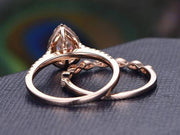 Best Seller 2 Carat Pear cut Moissanite and Diamond Bridal Set in Rose Gold
