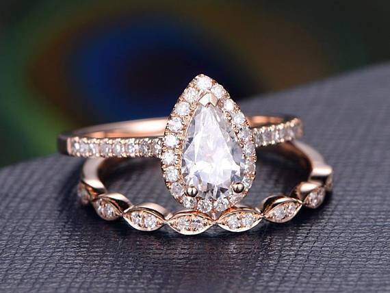 Rose gold teardrop diamond engagement rings Clearance