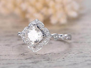 1.25 Ct Moissanite and Diamond Wedding Ring Cushion Cut in 10k White Gold