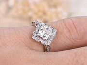 1.25 Ct Moissanite and Diamond Wedding Ring Cushion Cut in 10k White Gold
