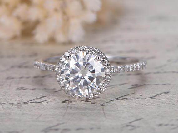 Classic 1.50 Carat Moissanite and Diamond Engagement Ring 