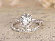 Best Seller 1.50 Ct Pear cut Moissanite and Diamond Bridal Set in White Gold
