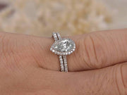 Best Seller 1.50 Ct Pear cut Moissanite and Diamond Bridal Set in White Gold
