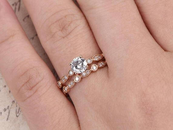 1.50 Carat Moissanite and Diamond Wedding Ring Set in 10k Rose Gold
