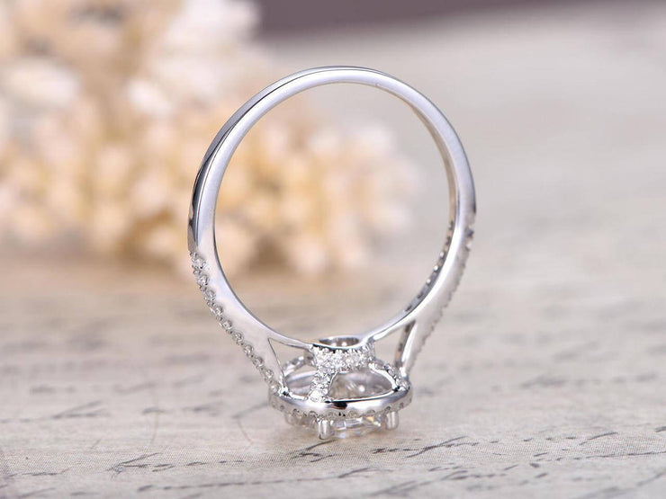 1.25 Carat Round cut Halo Moissanite Engagement Ring Set in 10k White Gold