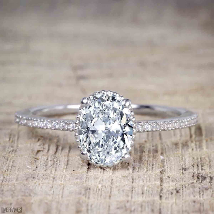 1.25 Carat Solitiare Wedding Ring Oval cut Moissanite & Diamond 
