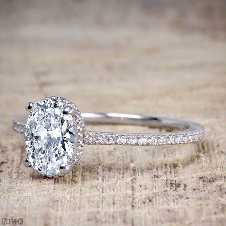 1.25 Carat Solitiare Wedding Ring Oval cut Moissanite & Diamond 