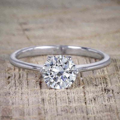 Classic Round Cut Solitaire 1 Carat Moissanite Engagement Ring on 10k White Gold