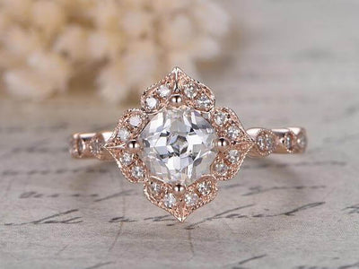 1.25 Carat Round cut Halo Moissanite and Diamond Engagement Ring

