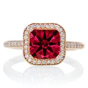 2 Carat Beautiful Ruby and Moissanite Diamond Halo Wedding Ring Set on 10k White Gold