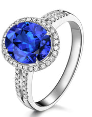 2 Carat Beautiful Sapphire and Moissanite Diamond Halo Engagement Ring for Her in White Gold