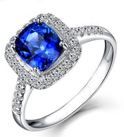 2 Carat Classic oval cut Sapphire and Moissanite Diamond Halo Engagement Ring in White Gold