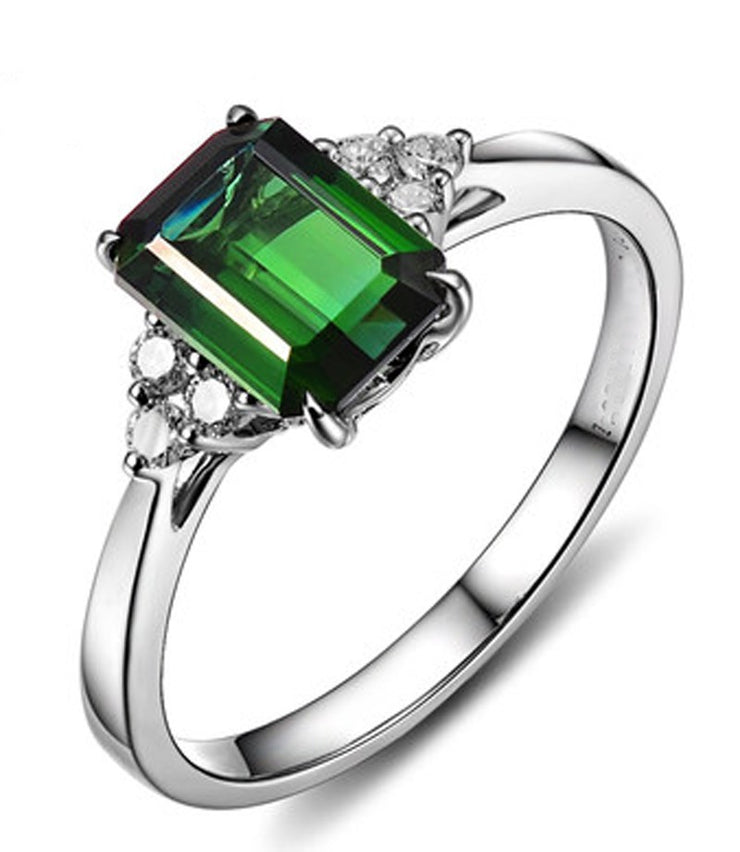 2 Carat Emerald and Moissanite Diamond Engagement Ring in White Gold