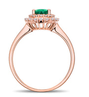 2 Carat Emerald and Moissanite Diamond Halo Engagement Ring in Rose Gold