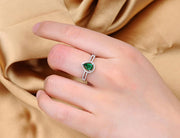 2 Carat Emerald and Moissanite Diamond Halo Engagement Ring in White Gold