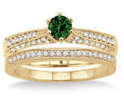 2 Carat Emerald Antique Bridal Set Engagement Ring on 10k Yellow Gold