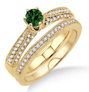 2 Carat Emerald Antique Bridal Set Engagement Ring on 10k Yellow Gold