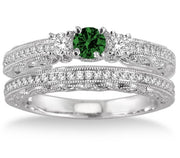 2 Carat Emerald Antique Bridal set on 10k White Gold