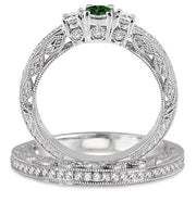 2 Carat Emerald Antique Bridal set on 10k White Gold