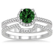 2 Carat Emerald Halo Bridal Set Engagement Ring on 10k White Gold